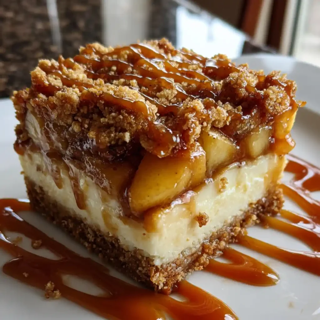 Caramel Apple Cheesecake Bars With Crumb Topping
