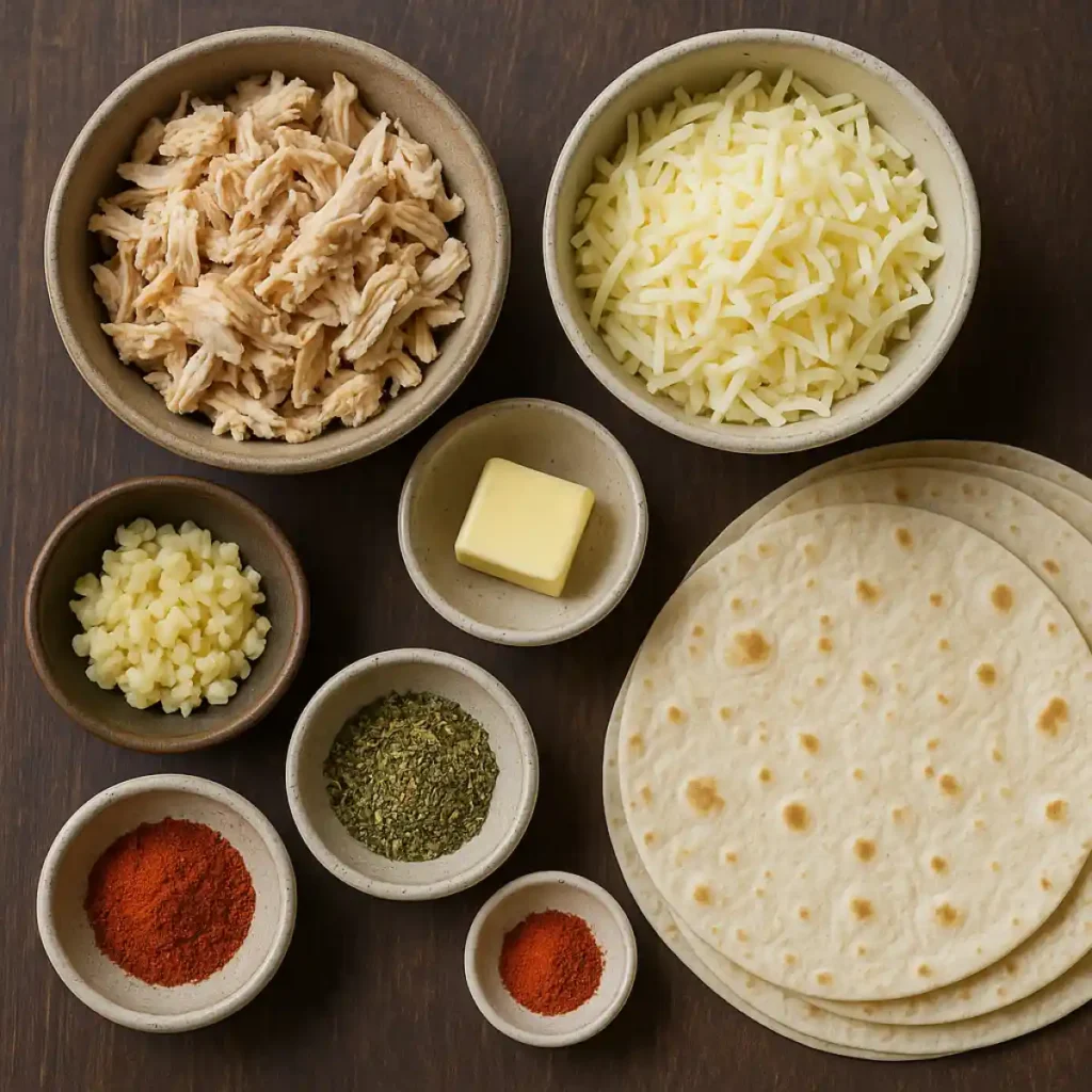 Cheesy Garlic Chicken Wraps Recipe (20-Min Meal) 11 Cheesy Garlic Chicken Wraps Ingredients