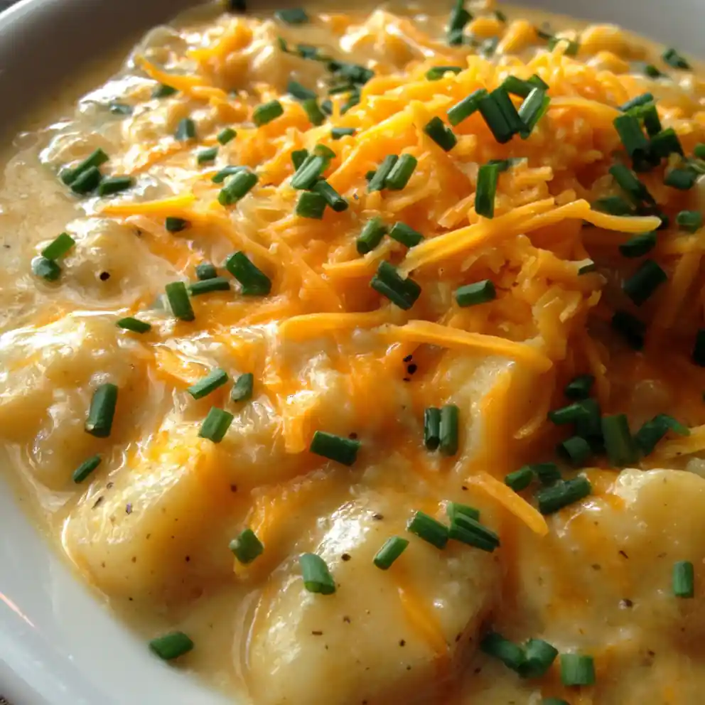 Crockpot Potato Soup with Cheddar and Chives
