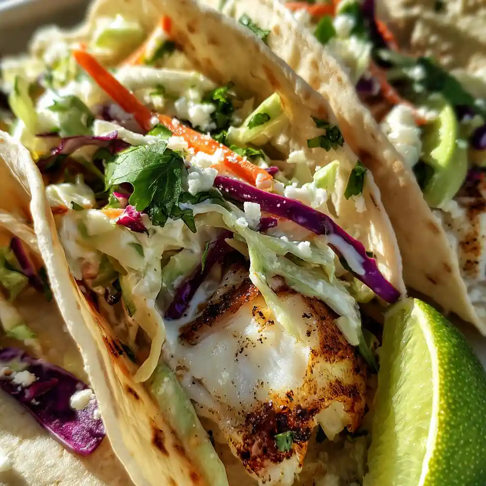 Grilled Fish Taco Recipe with Fresh Slaw and Lime