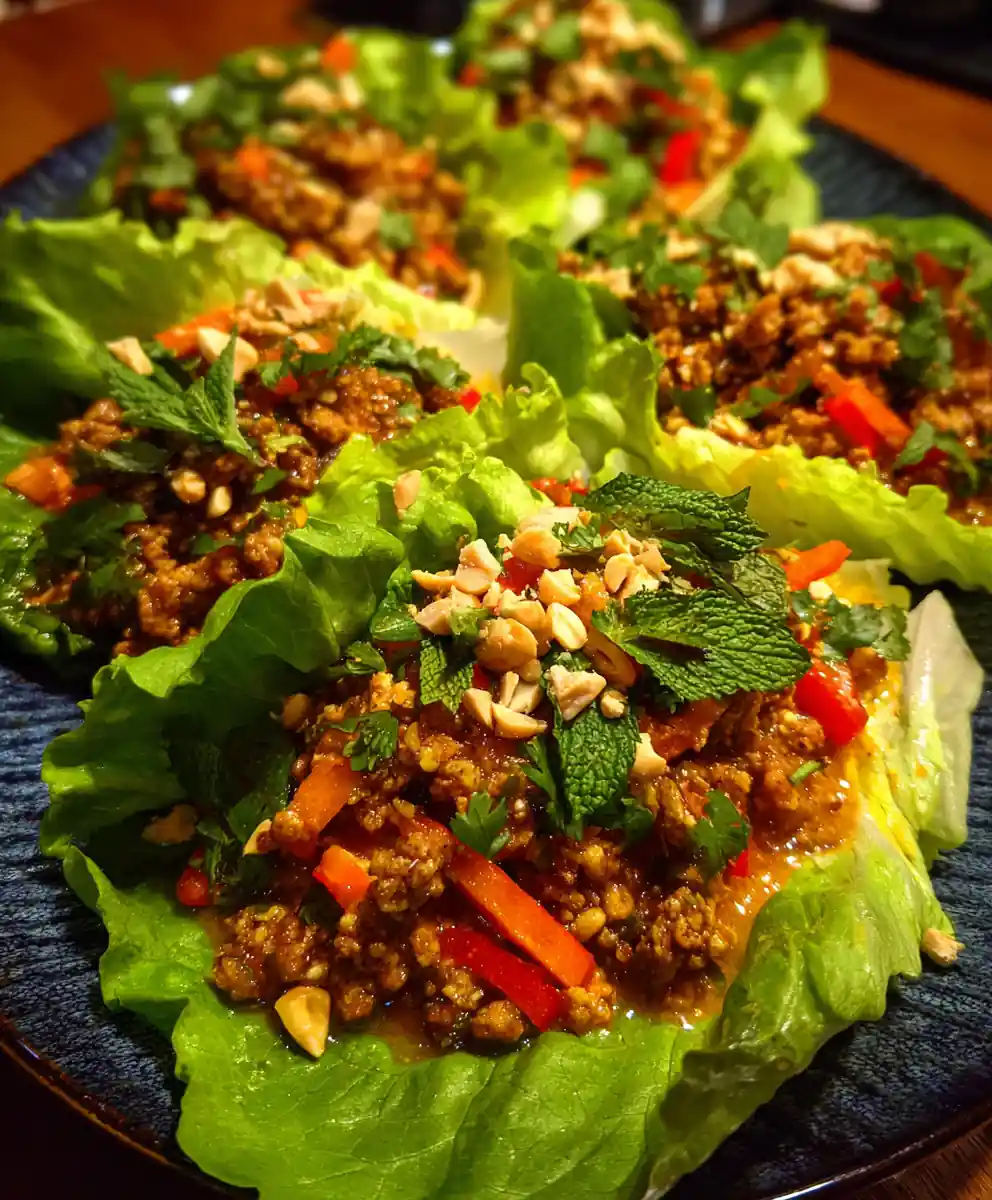 thai chicken lettuce wraps with Peanut Sauce