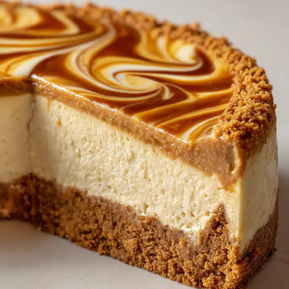 Biscoff Cheesecake With Cookie Butter Swirl 6 Biscoff Cheesecake with Cookie Butter Swirl