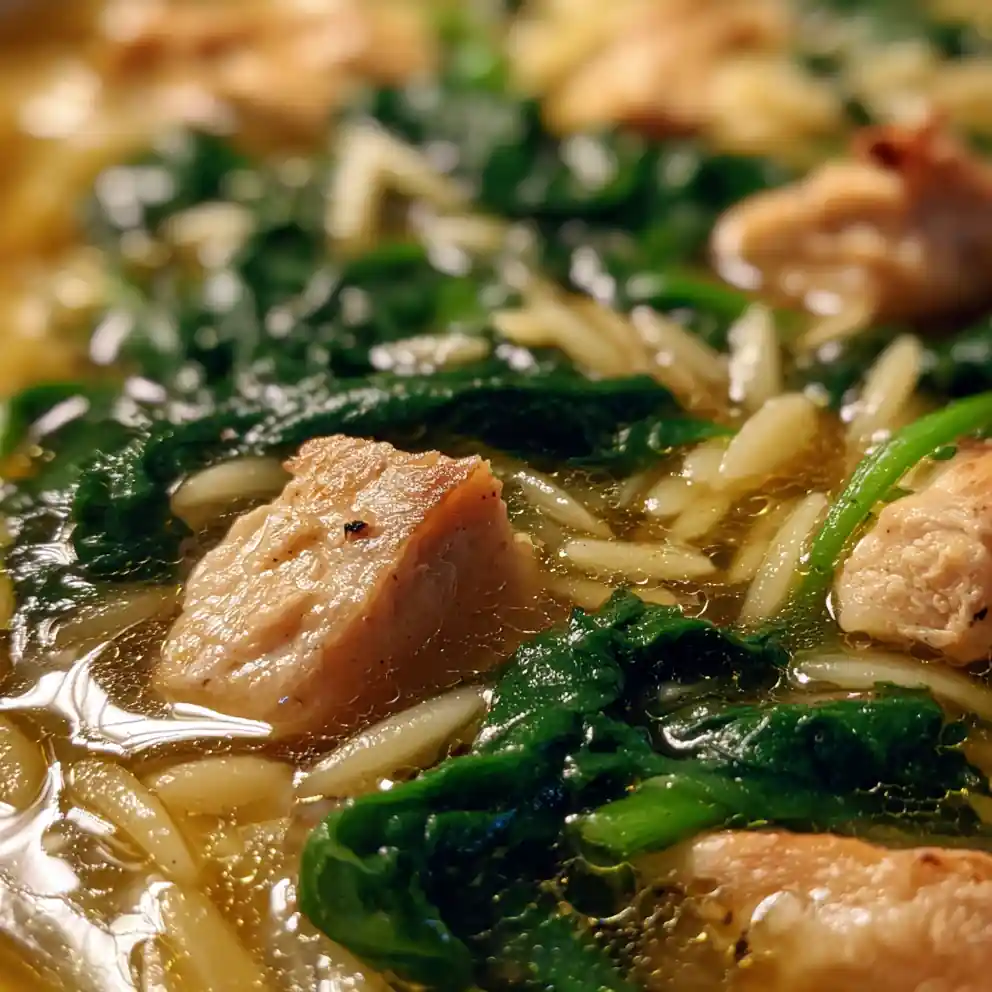 Lemon Chicken Orzo Soup with Spinach