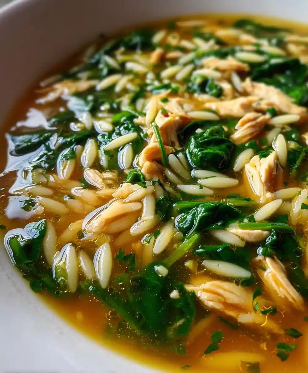 Lemon Chicken Orzo Soup with Spinach