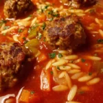 Meatball Soup Rustic Tomato Broth With Orzo 1759817720.8215482