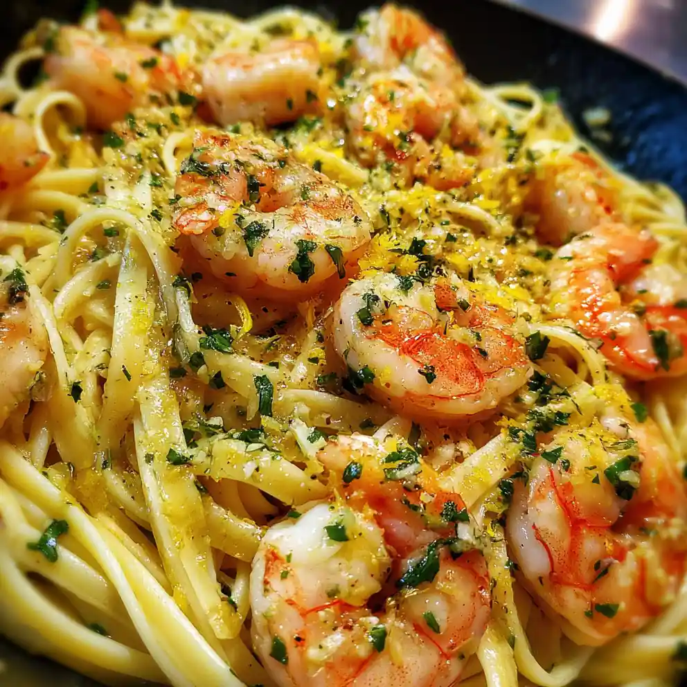 Shrimp Linguine Garlic Lemon Skillet