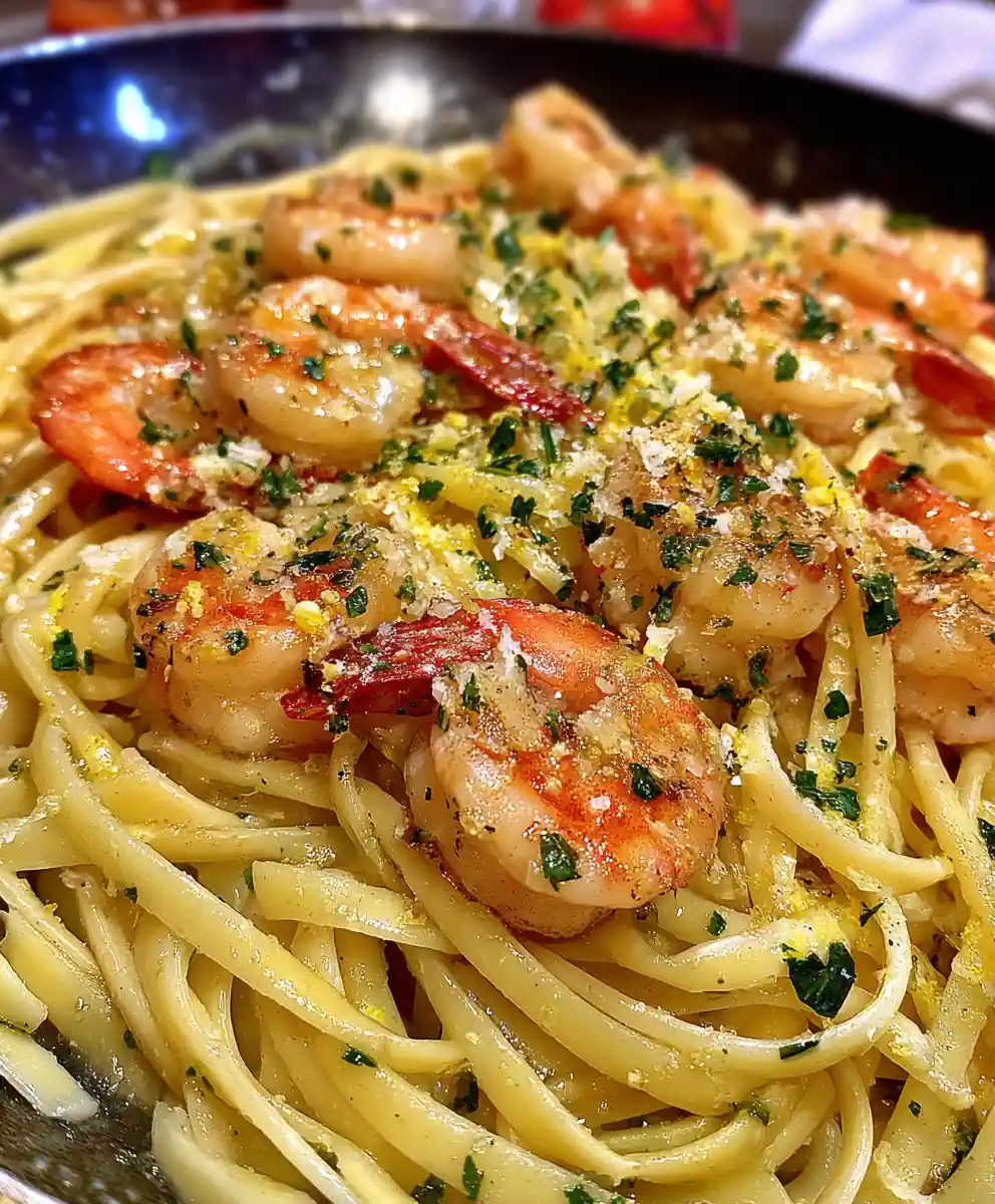 Shrimp Linguine Garlic Lemon Skillet