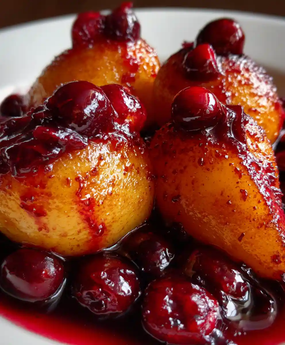 baked pears recipe With Ruby Cranberry Syrup