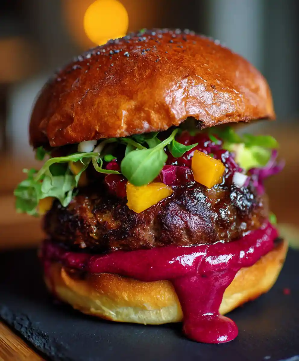 bison burger recipe With Roasted Beet Ketchup