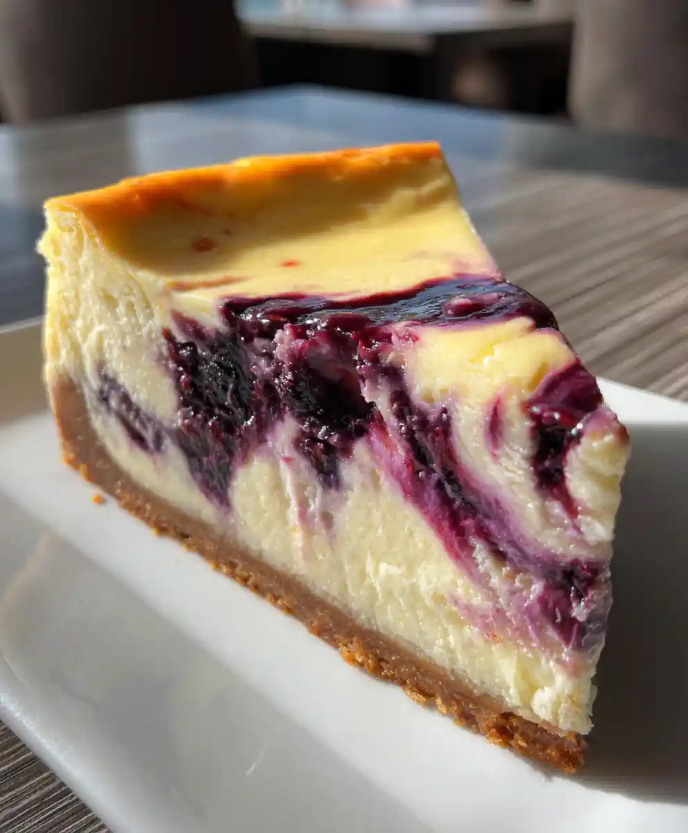 cheesecake recipe baked Burnished Top with Blueberry Ribbon