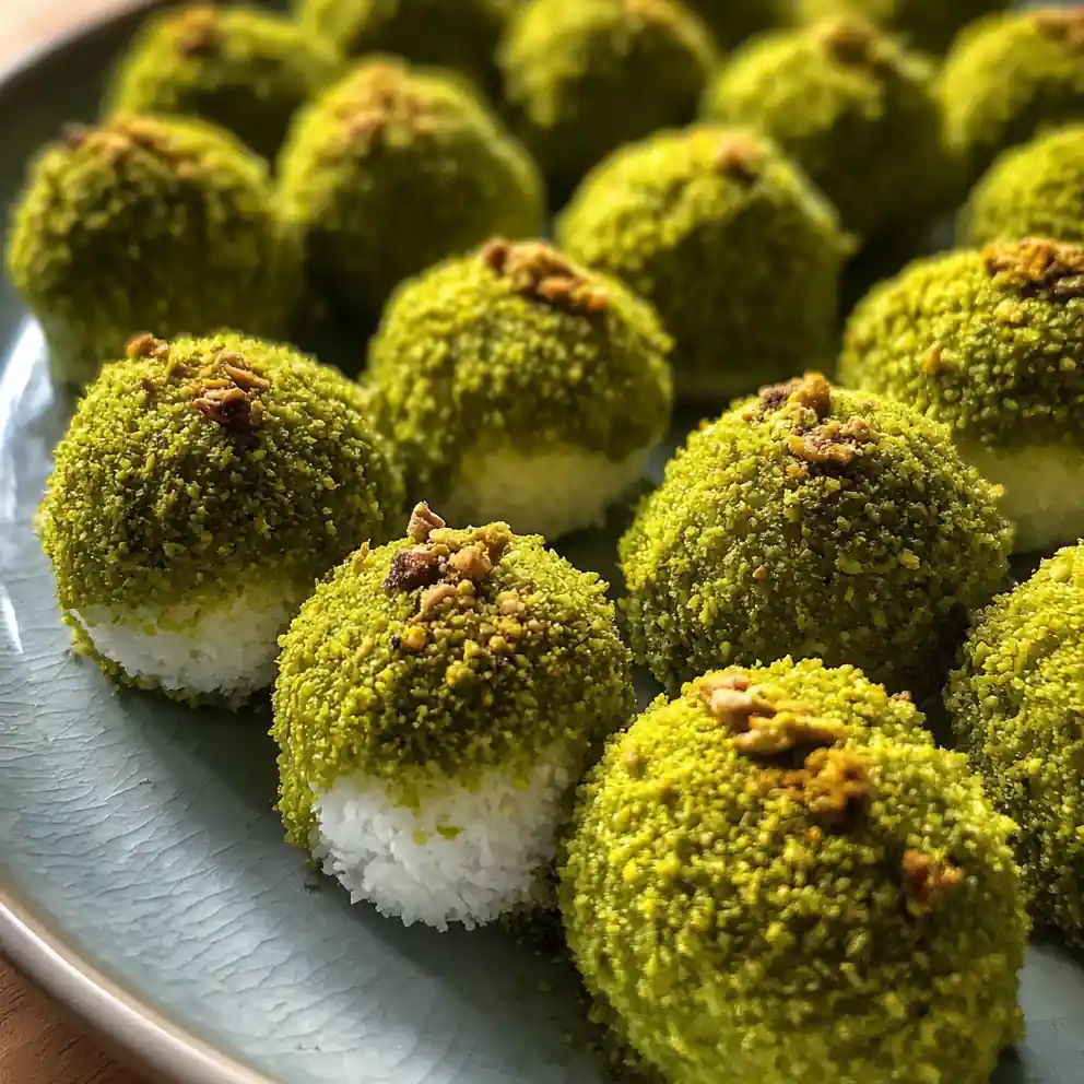 Coconut Balls Recipe With Rosewater Pistachio Dust 6 coconut balls recipe With Rosewater Pistachio Dust