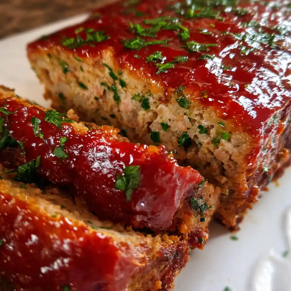 gluten free meatloaf recipe Tomato-Glazed Slice with Parsley Confetti