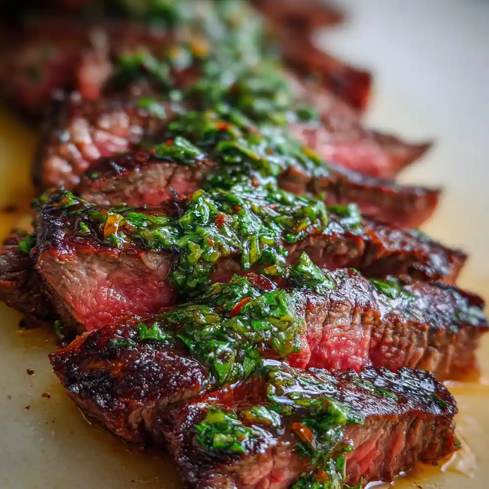 hanger steak recipe With Chimichurri Green Drizzle