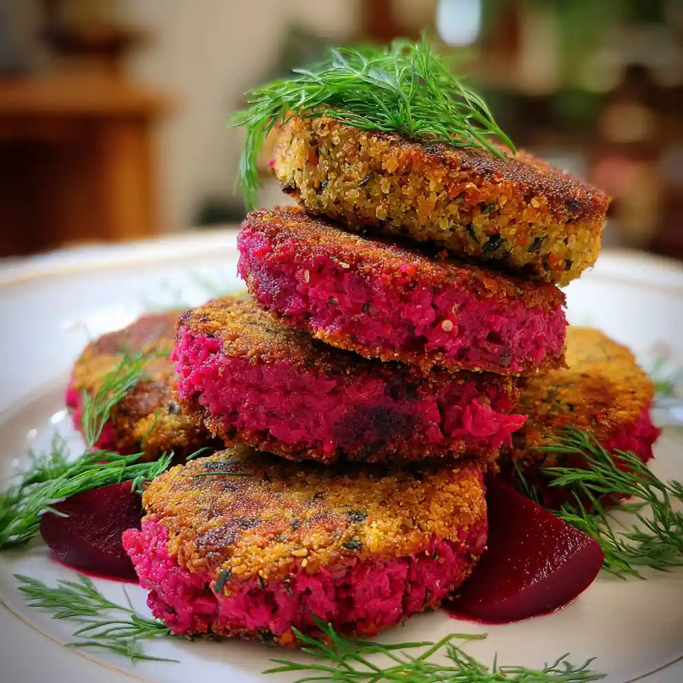 Lentil Burger Recipe Beet-Pink Stack With Dill 6 lentil burger recipe Beet-Pink Stack With Dill