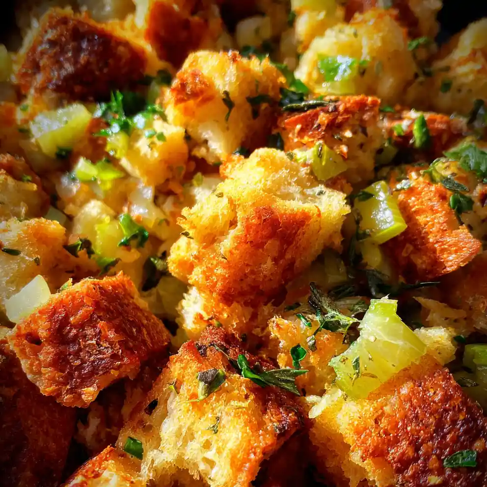 sourdough stuffing recipe Golden Cubes With Sage Green