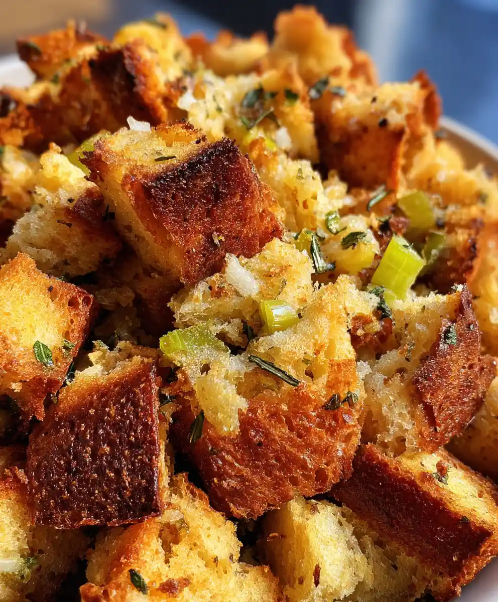 sourdough stuffing recipe Golden Cubes With Sage Green