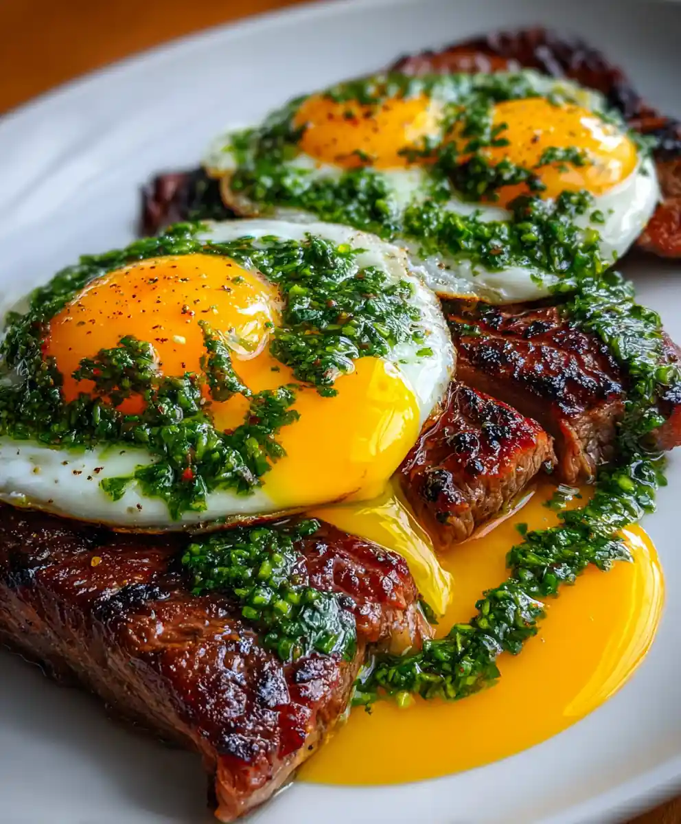 Steak And Eggs Recipe With Chimichurri Swirl And Golden Yolks 7 steak and eggs recipe With Chimichurri Swirl And Golden Yolks