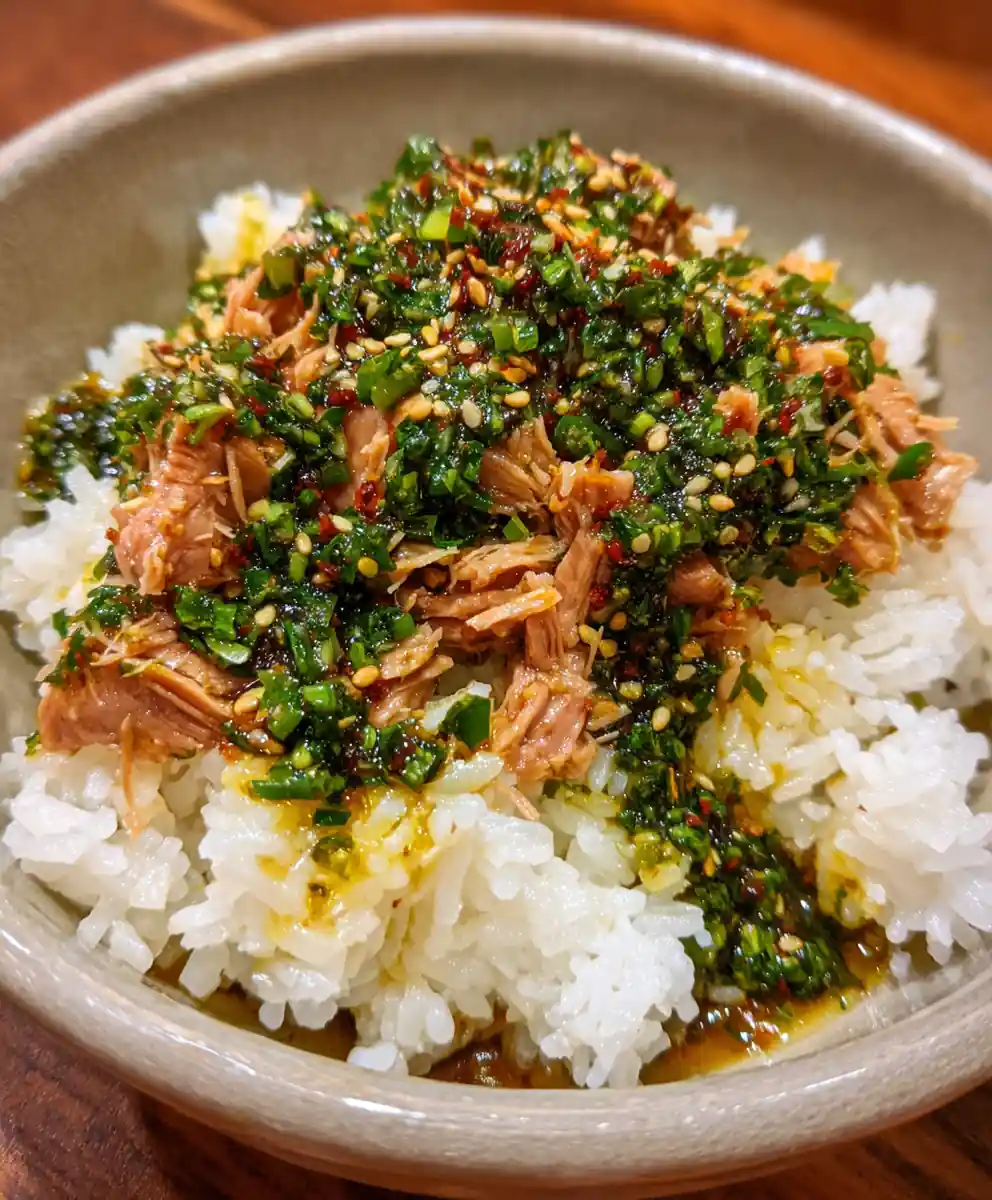 Tuna And Rice Recipe With Jade Scallion Drizzle 7 tuna and rice recipe With Jade Scallion Drizzle