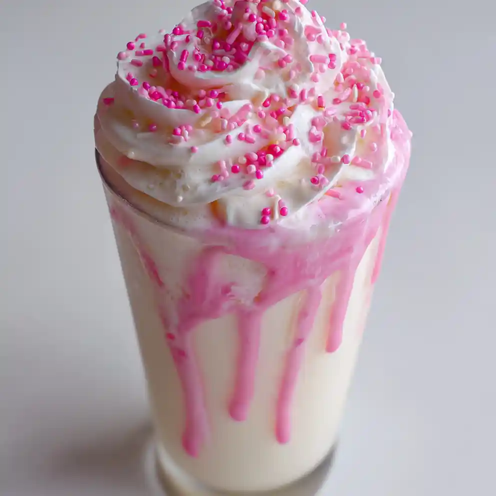 vanilla milkshake recipe With Strawberry Ribbon And Pink Sprinkles