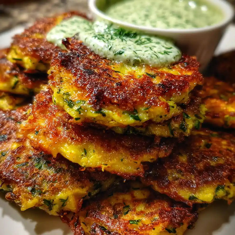 Zucchini Fritters Recipe With Emerald Herb Dip 6 zucchini fritters recipe With Emerald Herb Dip
