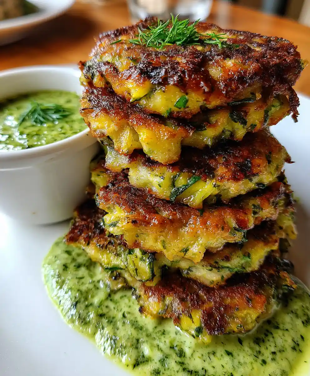 Zucchini Fritters Recipe With Emerald Herb Dip 7 zucchini fritters recipe With Emerald Herb Dip
