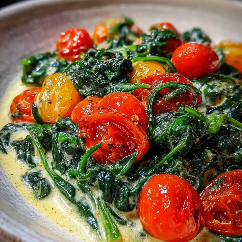 Creamy Spinach Recipe Garlic Cream With Cherry Tomatoes 6 creamy spinach recipe Garlic Cream With Cherry Tomatoes