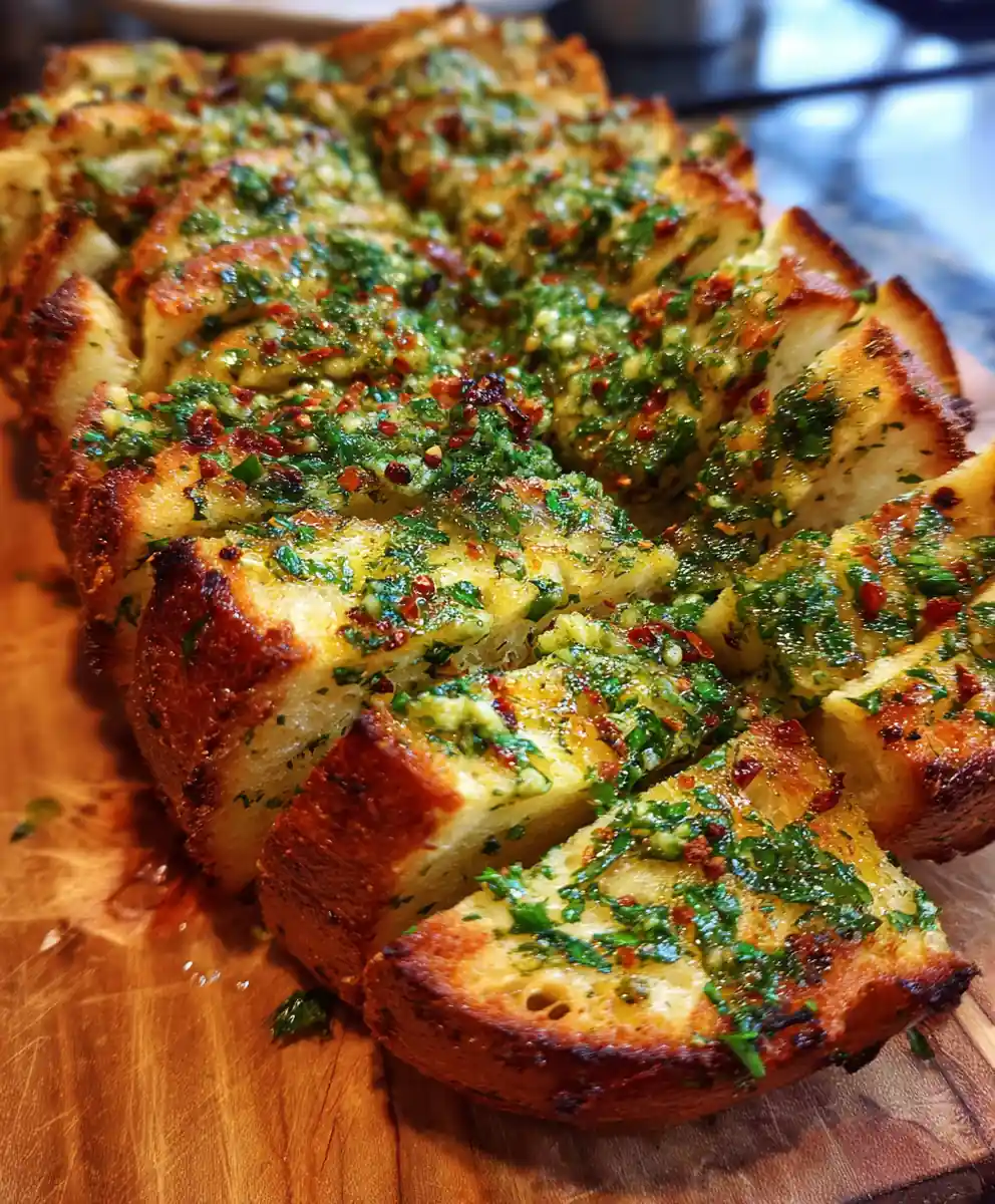 homemade garlic bread recipe Parsley Butter and Chili Flakes