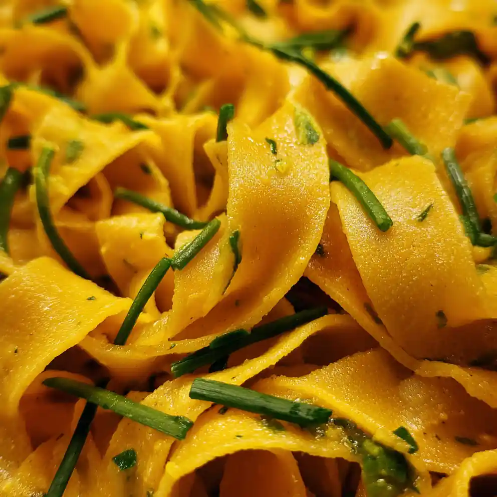 homemade noodle recipe Turmeric Tint With Chive Ribbon