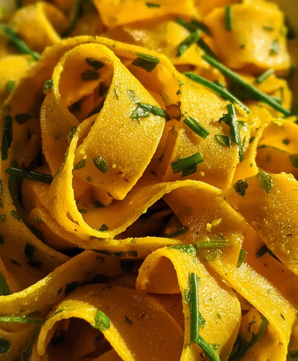 homemade noodle recipe Turmeric Tint With Chive Ribbon