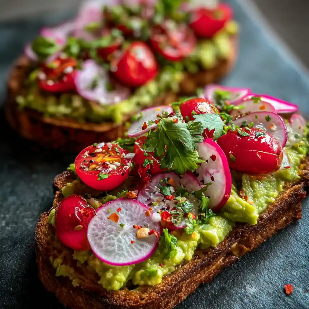 recipe for avocado toast Cherry Tomato and Radish Confetti