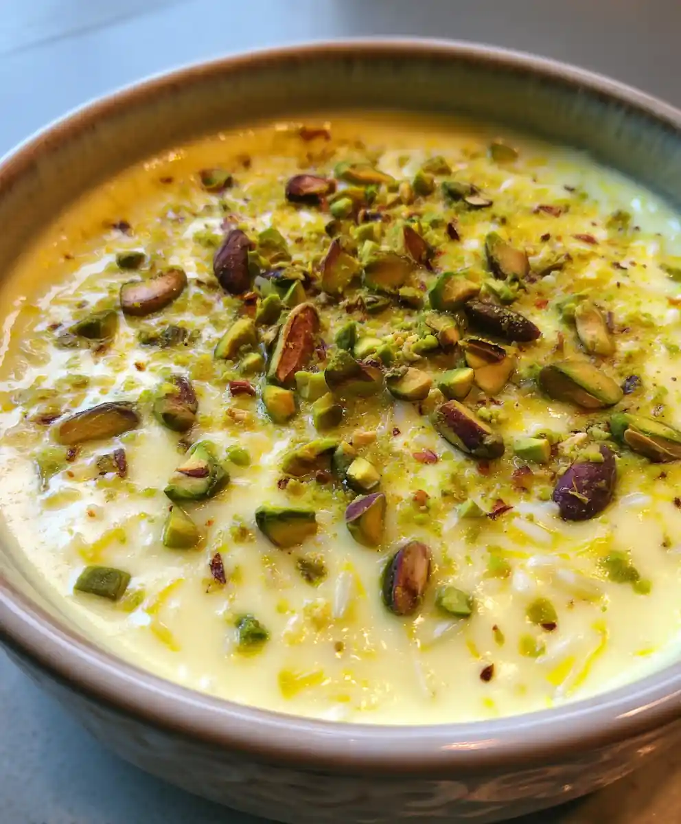 rice kheer recipe Saffron Pistachio Ribboned