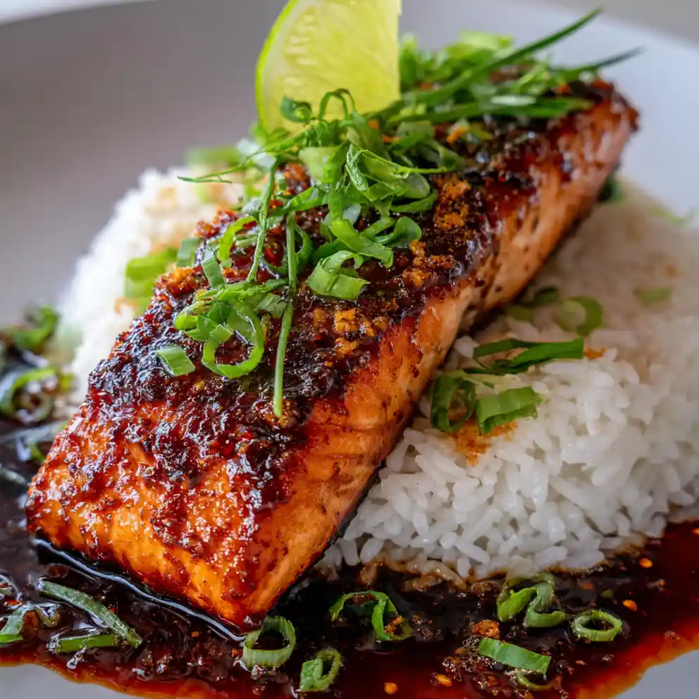 Salmon And Rice Recipe Soy-Chili Glaze And Scallions 6 salmon and rice recipe Soy-Chili Glaze and Scallions