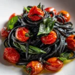 Squid Ink Pasta Recipe Cherry Tomato And Basil Contrast 1762518620.187561