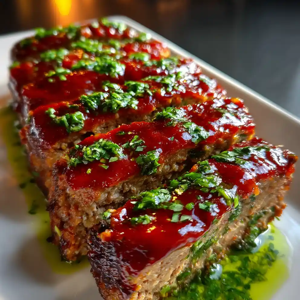 stovetop meatloaf recipe Tomato Glaze and Green Herb Oil