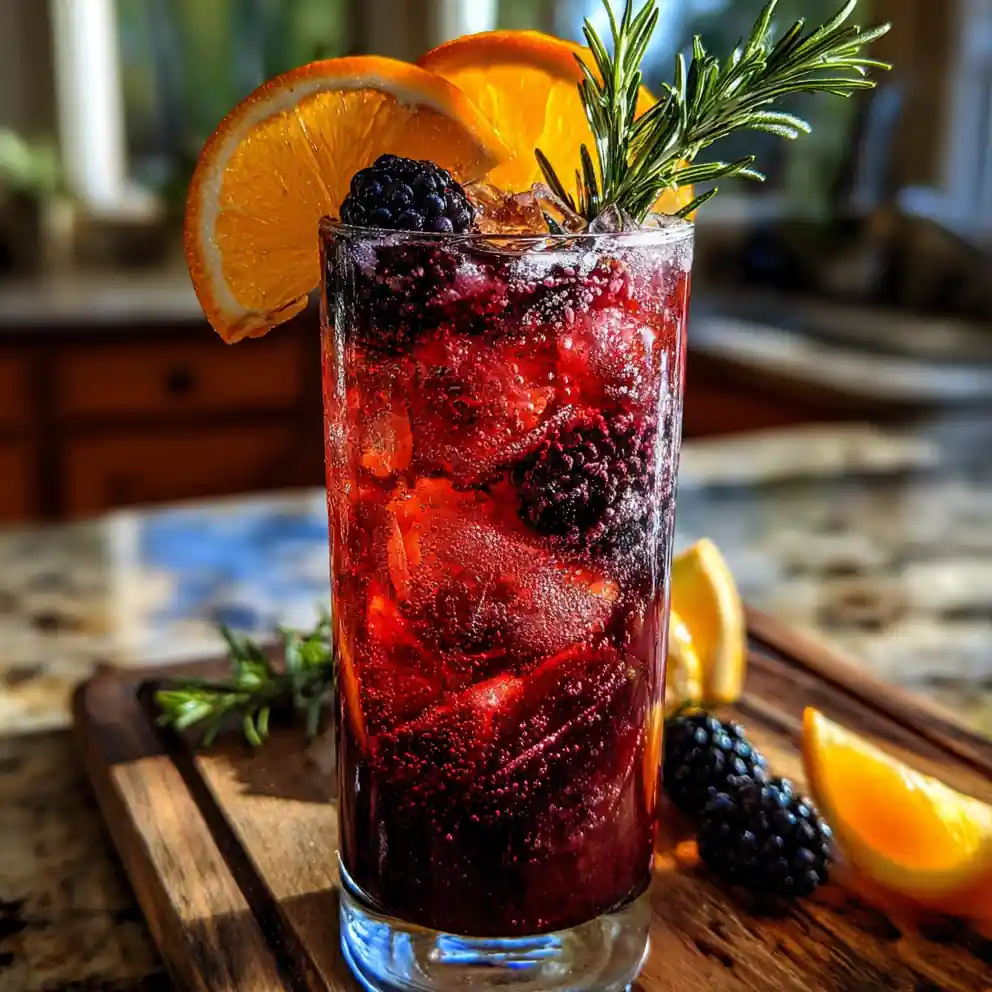 Blackberry Sangria Mocktail With Rosemary Orange Syrup Swirl