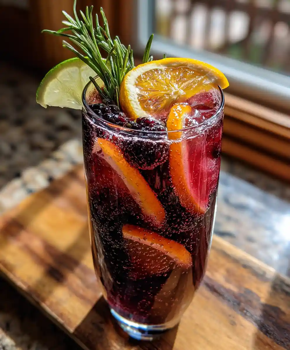 Blackberry Sangria Mocktail With Rosemary Orange Syrup Swirl