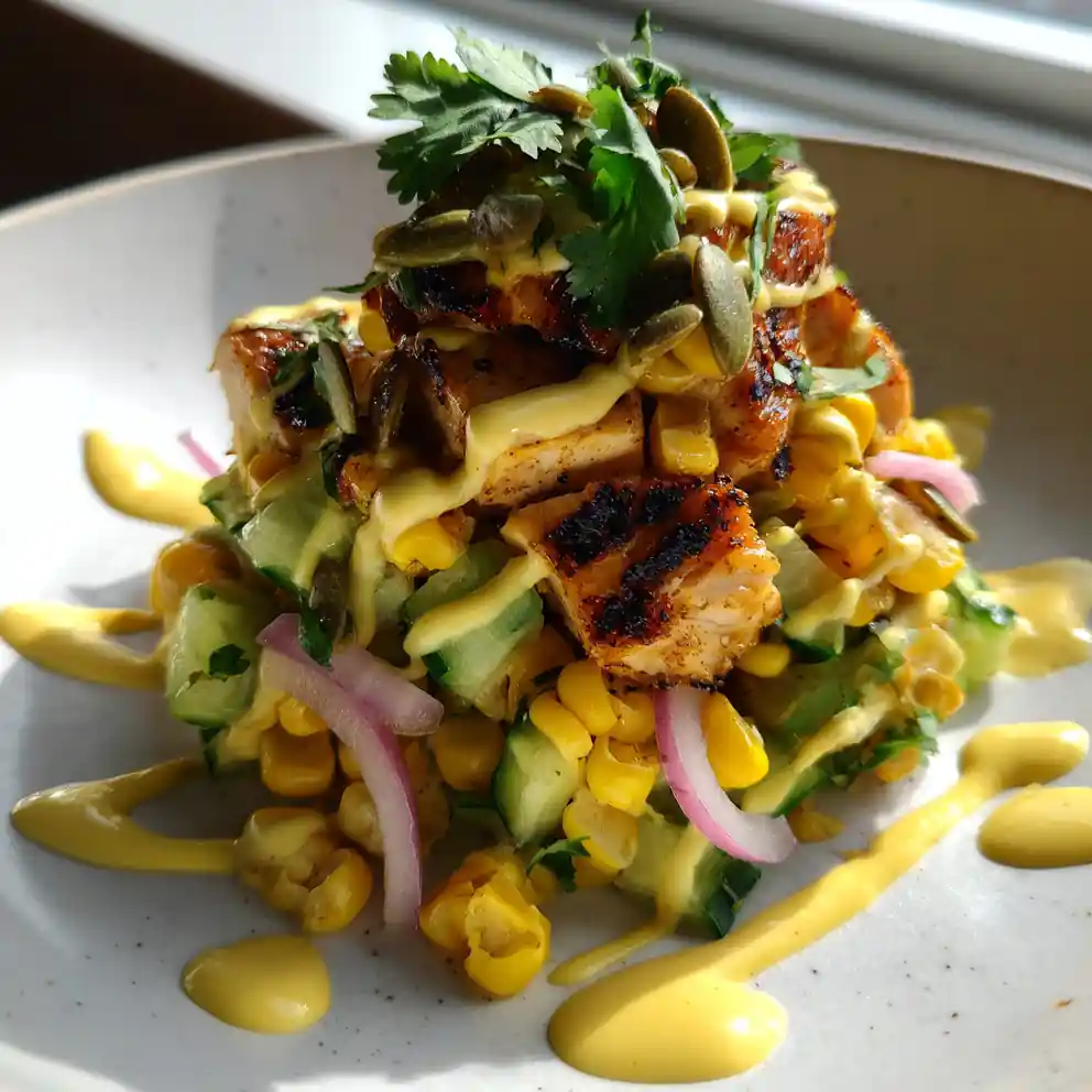 Charred Corn And Cucumber Chicken Salad With Lime Cilantro Cream 6 Charred Corn And Cucumber Chicken Salad With Lime Cilantro Cream