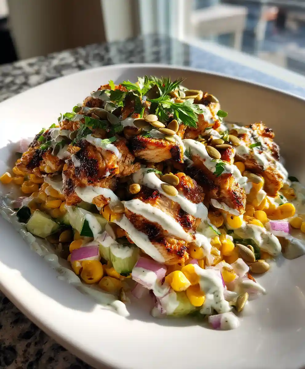 Charred Corn And Cucumber Chicken Salad With Lime Cilantro Cream 7 Charred Corn And Cucumber Chicken Salad With Lime Cilantro Cream