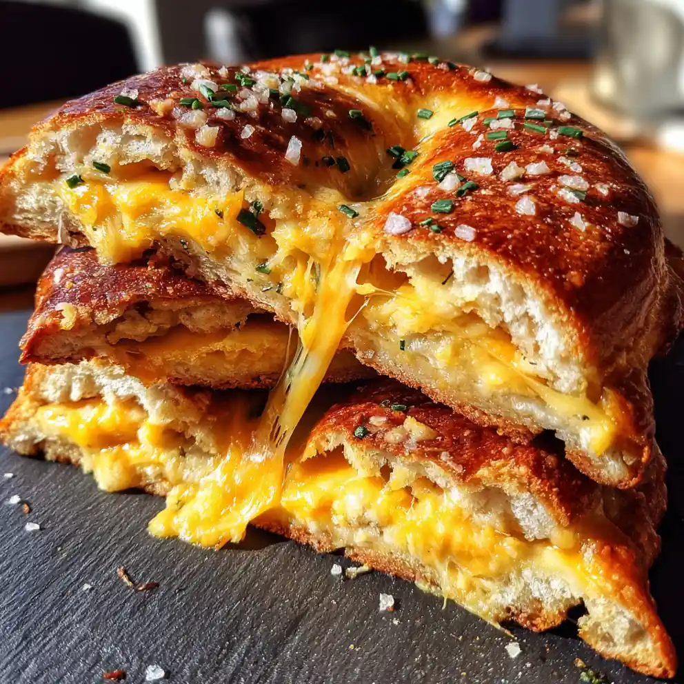 Cheesy Onion Swirl Soft Pretzels with Sea Salt
