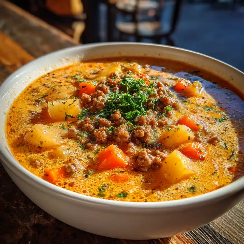 Cheesy Potato Hamburger Soup With Herb Cheddar Ribbon 6 Cheesy Potato Hamburger Soup With Herb Cheddar Ribbon