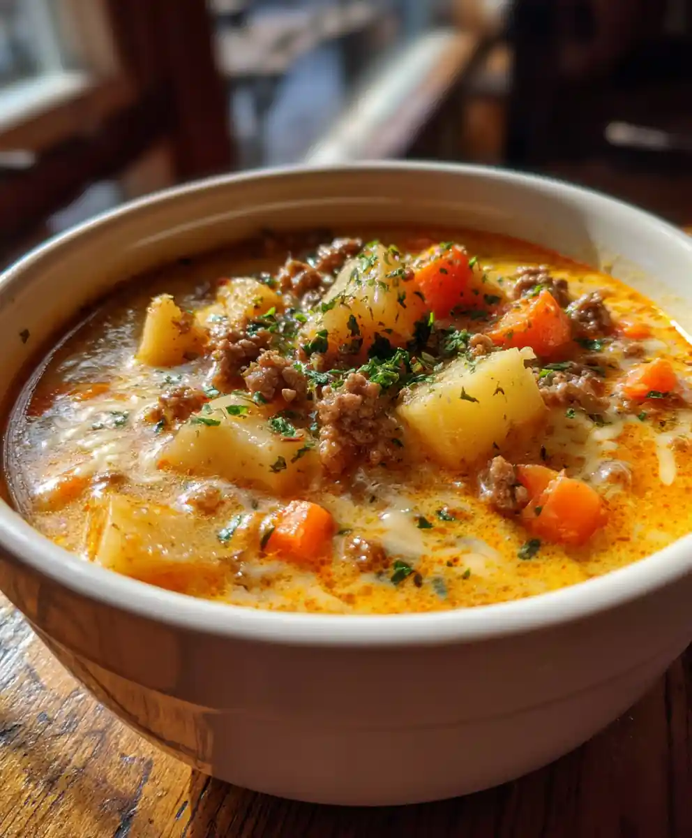 Cheesy Potato Hamburger Soup With Herb Cheddar Ribbon 7 Cheesy Potato Hamburger Soup With Herb Cheddar Ribbon