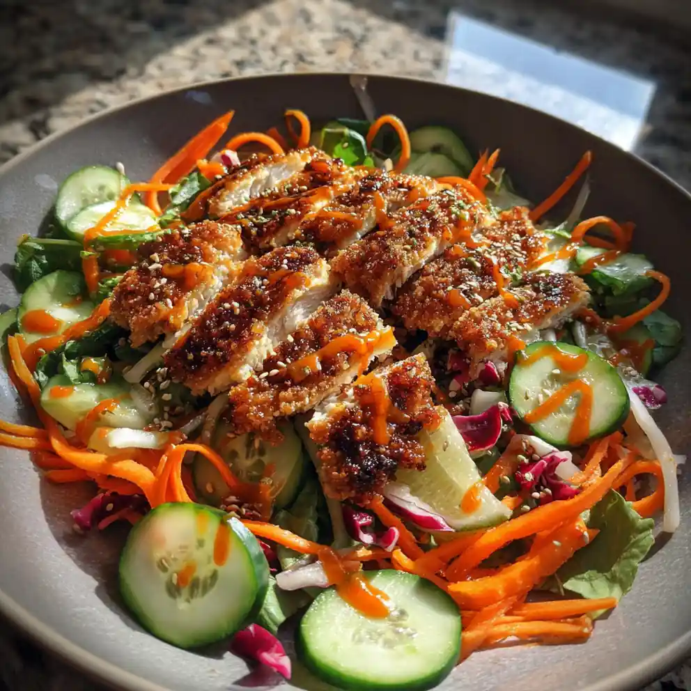 Crispy Sesame Chicken Asian Salad With Coconut Lime Drizzle And Cranberries