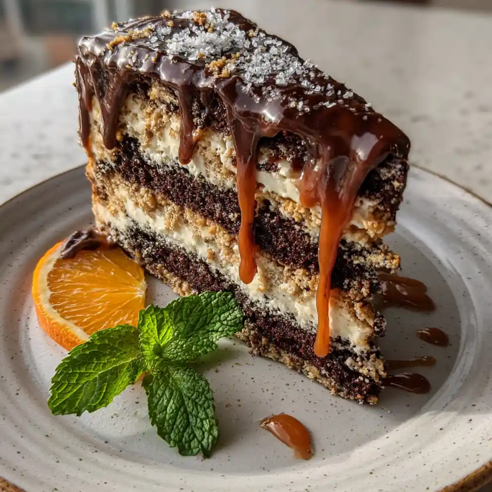 Decadent Smores Chocolate Cake with Caramel Swirl and Graham Cracker Crumble