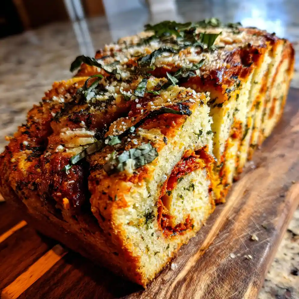 Garlic Parmesan Herb Bread With Sun Dried Tomato Basil Swirl
