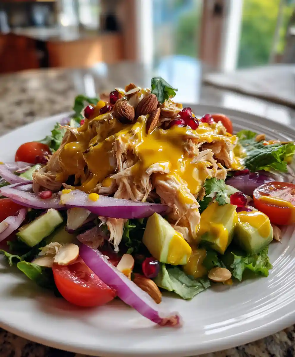 Golden Turmeric Chicken Salad With Pomegranate And Almonds 7 Golden Turmeric Chicken Salad With Pomegranate And Almonds