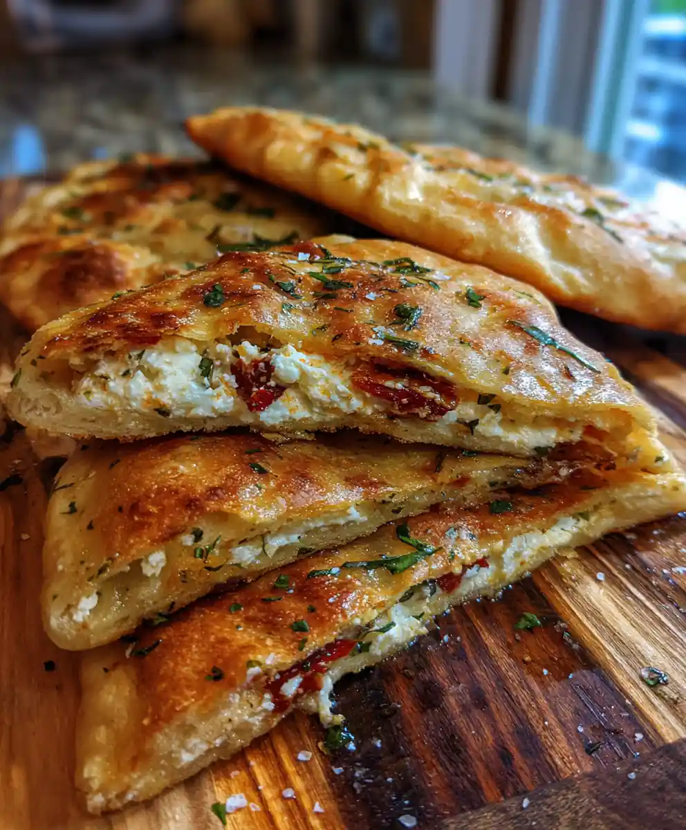 Herb Infused Greek Pita With Sun Dried Tomato Feta Swirl