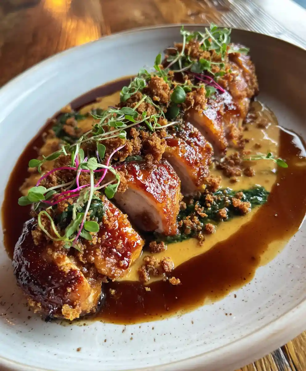 Maple Glazed Chicken Thighs With Smoked Turkey Crumble And Dijon Pomegranate Cream Sauce 7 Maple Glazed Chicken Thighs With Smoked Turkey Crumble And Dijon Pomegranate Cream Sauce