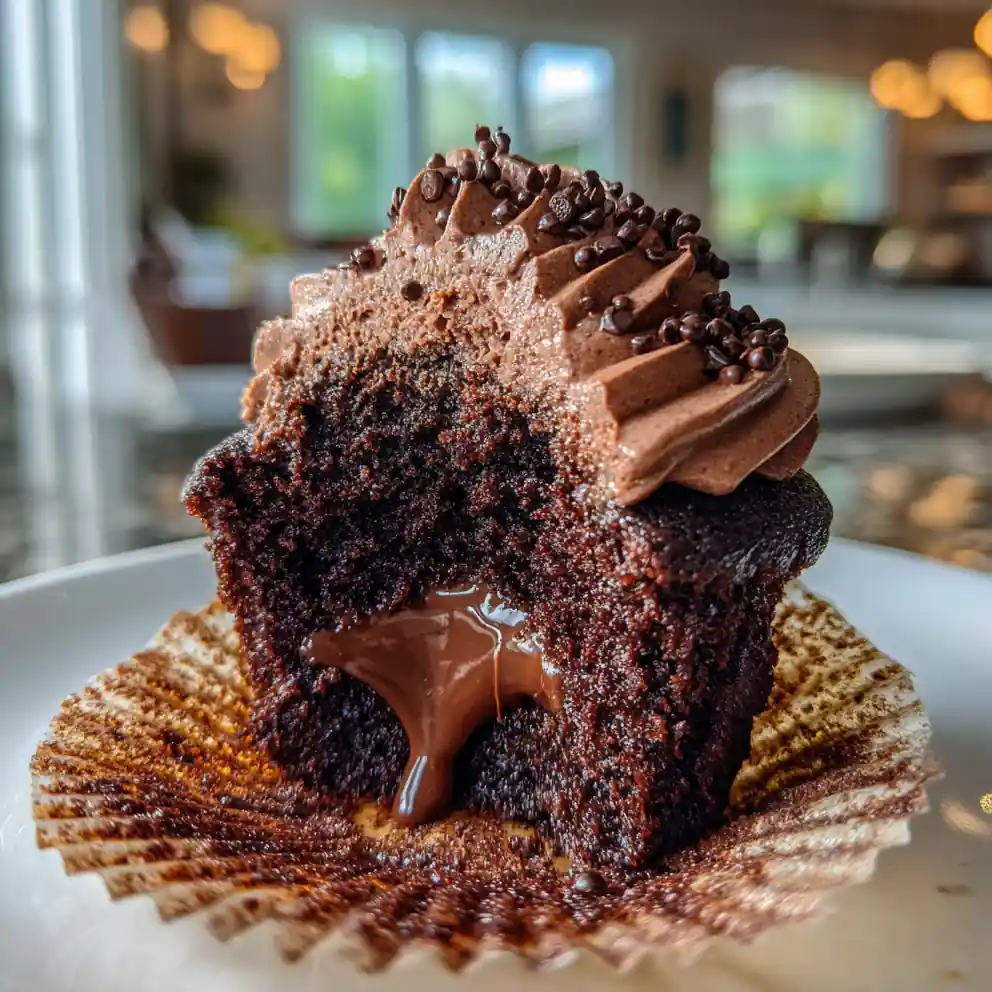 Moist Chocolate Cupcakes With Espresso Ganache Center