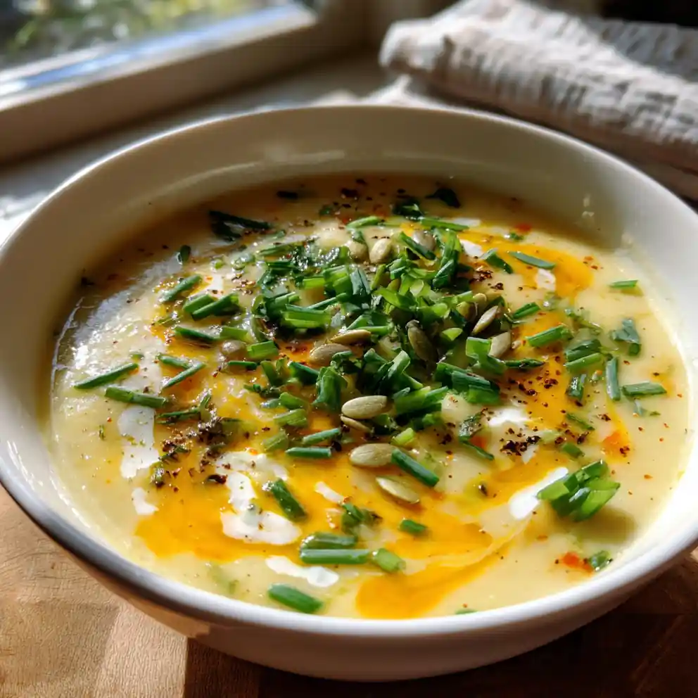 Potato Soup With Saffron Cream Swirl 6 Potato Soup with Saffron Cream Swirl