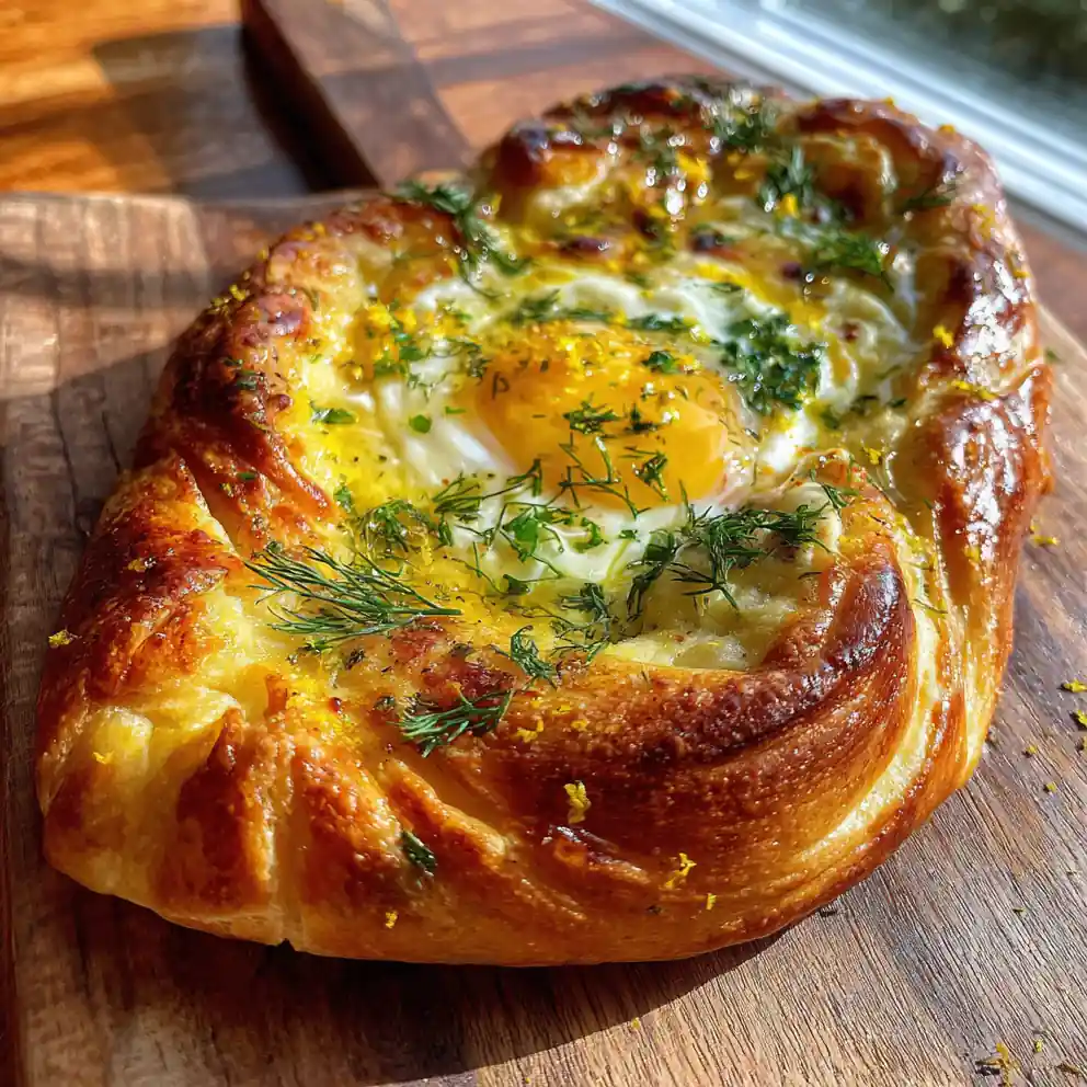 Saffron Swirled Khachapuri With Lemon Herb Butter Drizzle